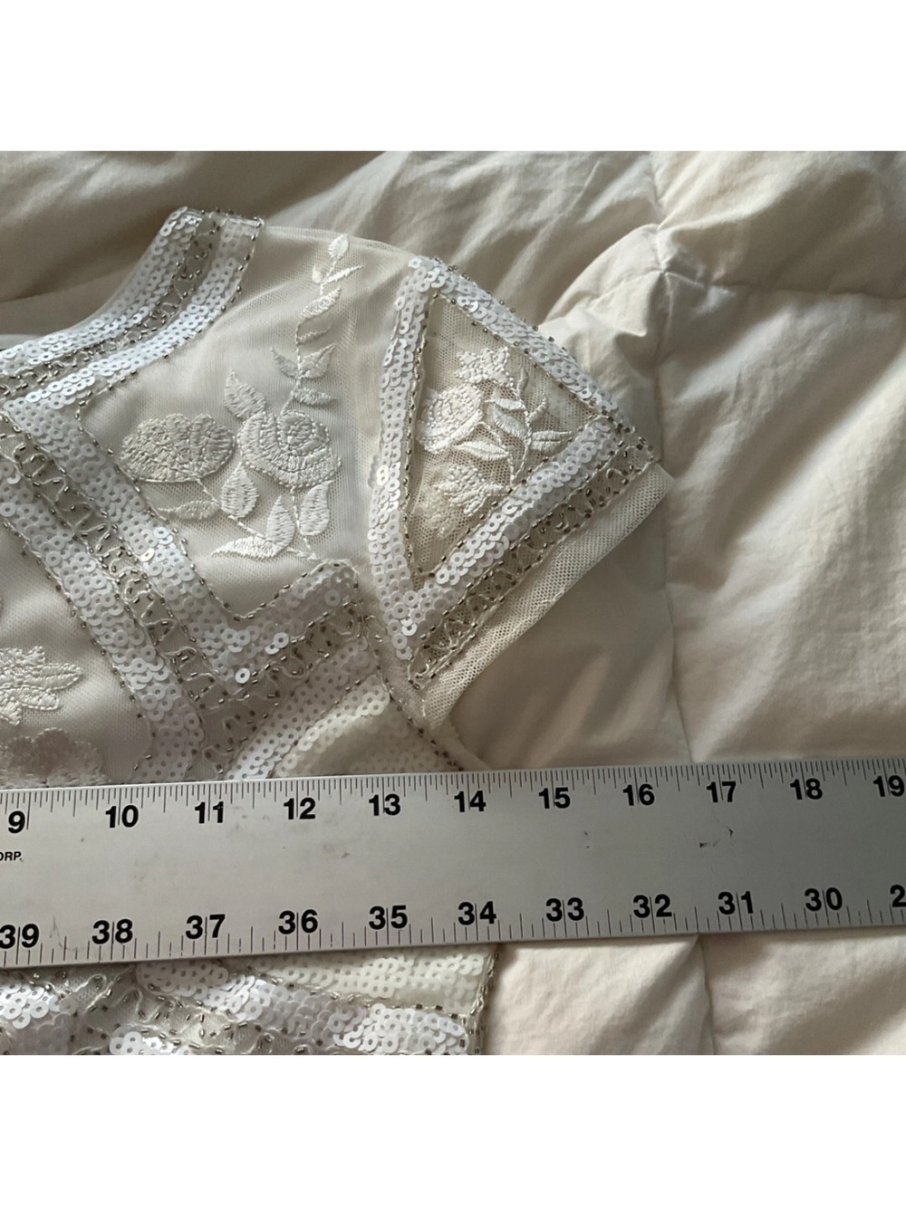 Lulu's Ivory Embroidered Beaded Mesh Short-Sleeve Shift Dress - Picture 7 of 9